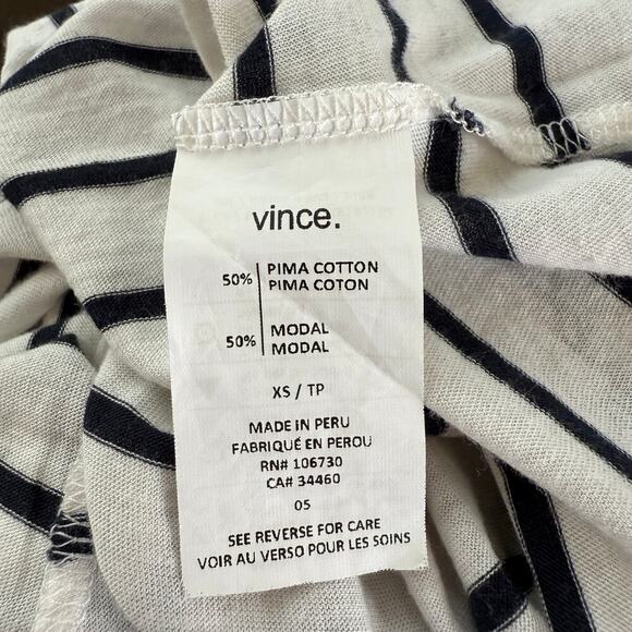 Vince Pima Cotton Modal XS Short Sleeve Shirt Womens Black Red White Stripe Soft - Picture 5 of 5